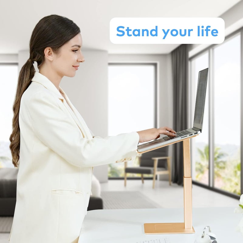 VECOFO Laptop Stand for Desk, Ergonomic Aluminum Laptop Stand Adjustable Height from 7-15", Sitting and Standing Laptop Riser for 10-17" Notebook (Gold) - Image 2